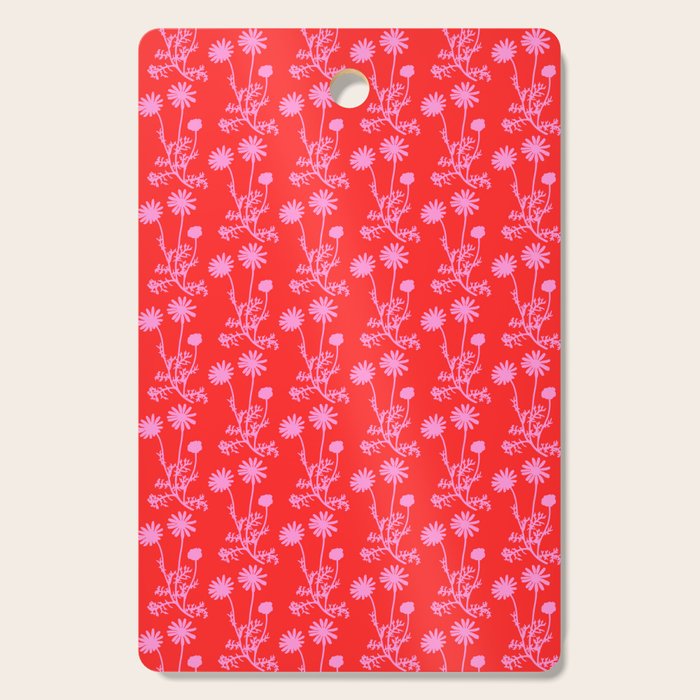 Floral Botanical Contemporary Wild Daisies Pink and Red Pattern Cutting Board Gallery Image 1
