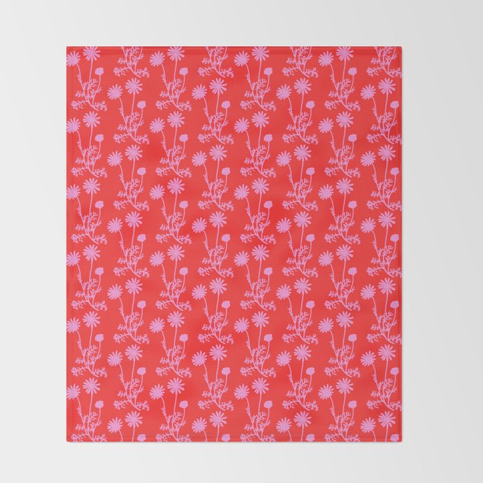 Floral Botanical Contemporary Wild Daisies Pink and Red Pattern Throw Blanket Gallery Image 2