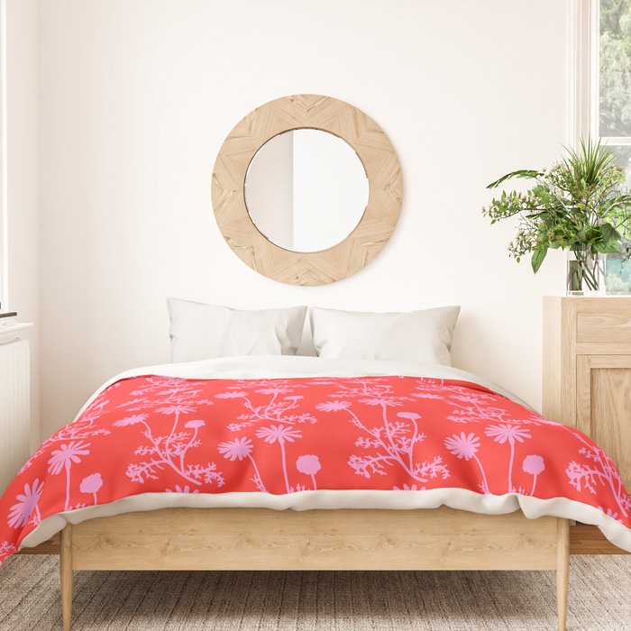 Floral Botanical Contemporary Wild Daisies Pink and Red Pattern Duvet Cover Gallery Image 3