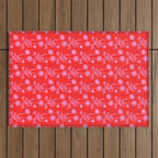 Floral Botanical Contemporary Wild Daisies Pink and Red Pattern Outdoor Rug Gallery Image 1