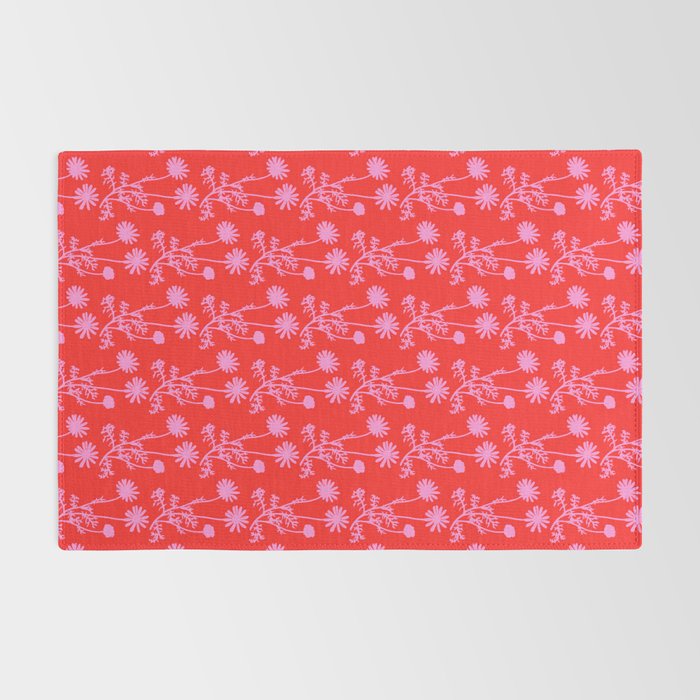 Floral Botanical Contemporary Wild Daisies Pink and Red Pattern Rug Gallery Image 2