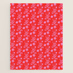 Floral Botanical Contemporary Wild Daisies Pink and Red Pattern Jigsaw Puzzle Gallery Image 1