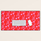Floral Botanical Contemporary Wild Daisies Pink and Red Pattern Desk Mat Gallery Image 1