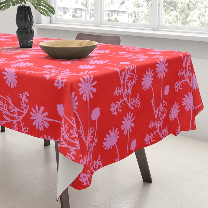 Floral Botanical Contemporary Wild Daisies Pink and Red Pattern Tablecloth Gallery Image 3