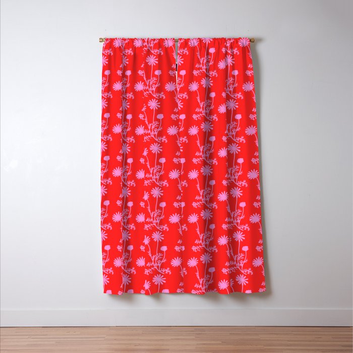 Floral Botanical Contemporary Wild Daisies Pink and Red Pattern Window Curtain Gallery Image 3