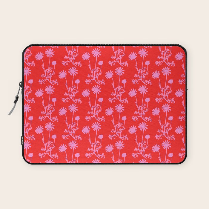 Floral Botanical Contemporary Wild Daisies Pink and Red Pattern Laptop Sleeve Gallery Image 1