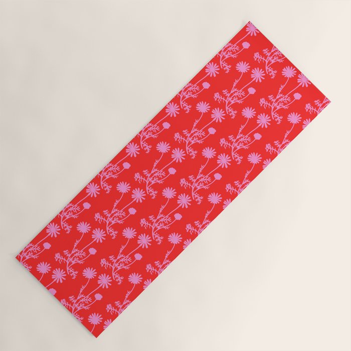 Floral Botanical Contemporary Wild Daisies Pink and Red Pattern Yoga Mat Gallery Image 1