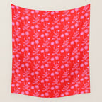 Floral Botanical Contemporary Wild Daisies Pink and Red Pattern Wall Tapestry Gallery Image 4