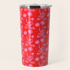 Floral Botanical Contemporary Wild Daisies Pink and Red Pattern Travel Mug Gallery Image 1