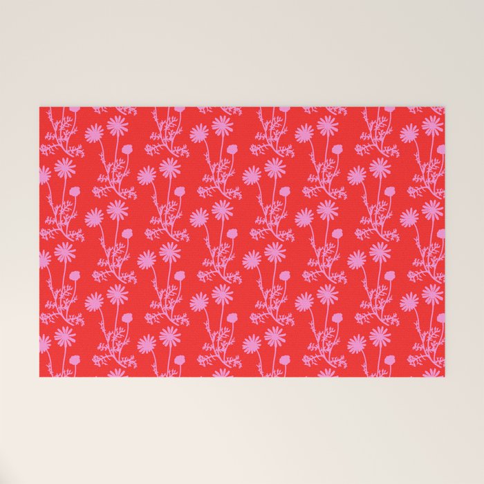Floral Botanical Contemporary Wild Daisies Pink and Red Pattern Welcome Mat Gallery Image 1