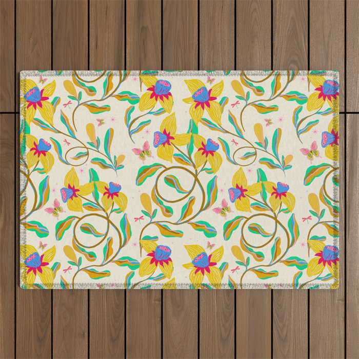 Vibrant daffodils garden Outdoor Rug Gallery Image 1
