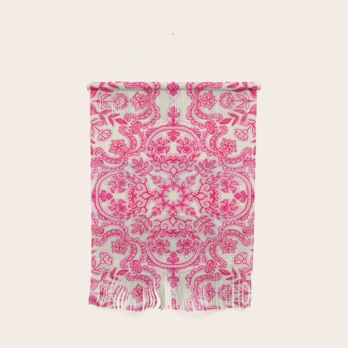 Hot Pink & Soft Cream Folk Art Pattern Wall Hanging Gallery Image 1
