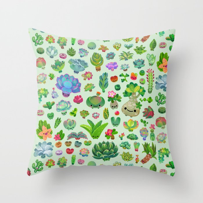 Baby succulents - mix (green) Throw Pillow Gallery Image 6