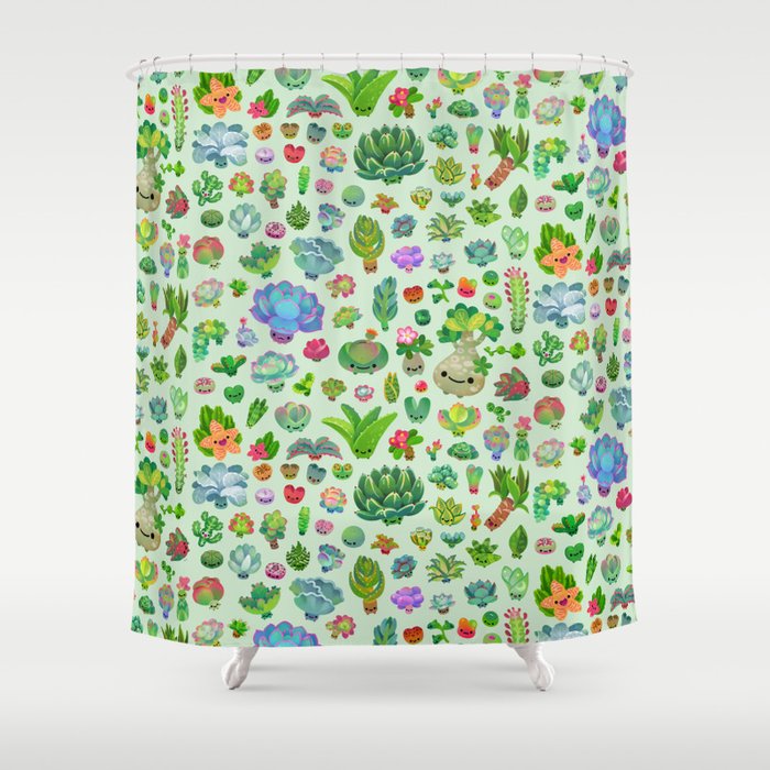 Baby succulents - mix (green) Shower Curtain Gallery Image 1