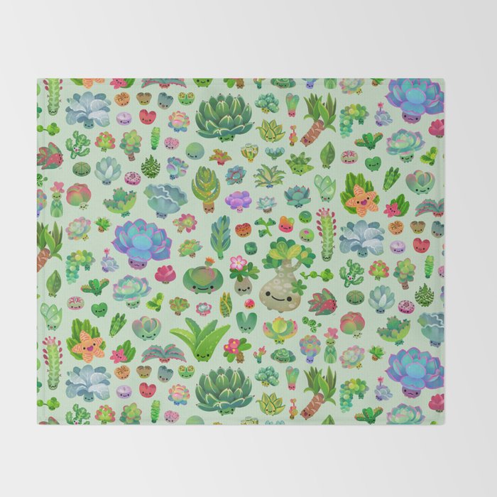 Baby succulents - mix (green) Throw Blanket Gallery Image 2