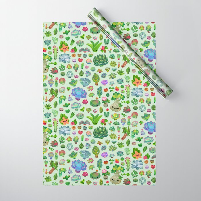 Baby succulents - mix (green) Wrapping Paper Gallery Image 1