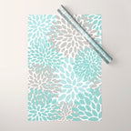 Floral Pattern, Teal, Aqua, Turquoise,Gray Wrapping Paper Gallery Image 1