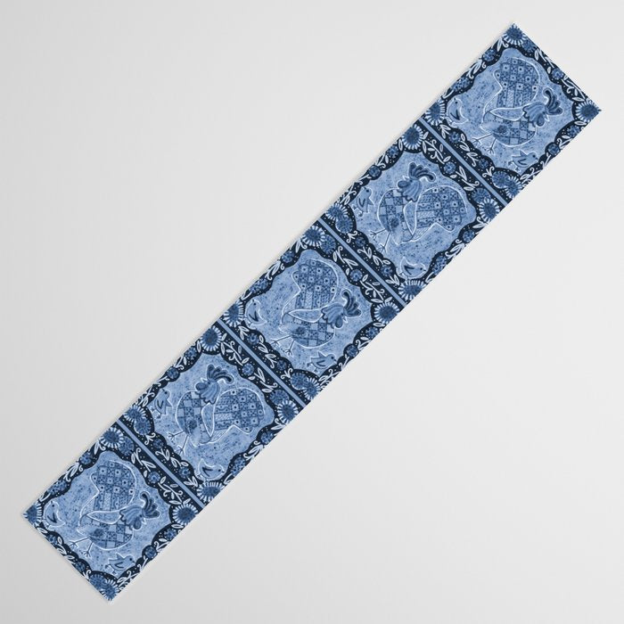 Rooster Painting in Navy Blue - Folk Art Style Table Runner Gallery Image 3