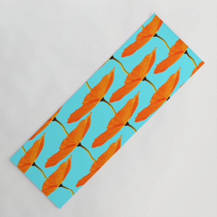 Poppies On A Turquoise Background #decor #society6 #buyart Yoga Mat Gallery Image 1