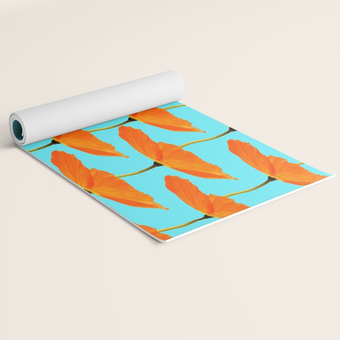 Poppies On A Turquoise Background #decor #society6 #buyart Yoga Mat Gallery Image 2
