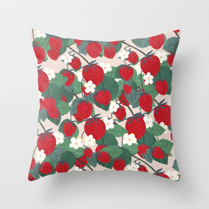 Strawberries and leaves Throw Pillow Gallery Image 1