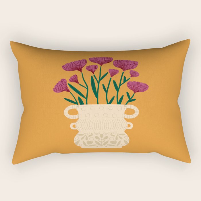 Ivory Vintage Flower Vase on Marigold Rectangular Pillow Gallery Image 1