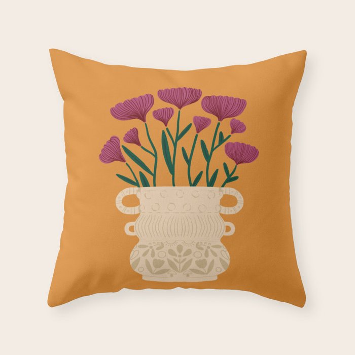 Ivory Vintage Flower Vase on Marigold Throw Pillow Gallery Image 6