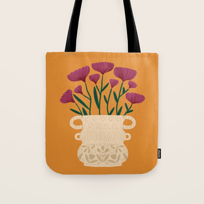 Ivory Vintage Flower Vase on Marigold Tote Bag Gallery Image 1