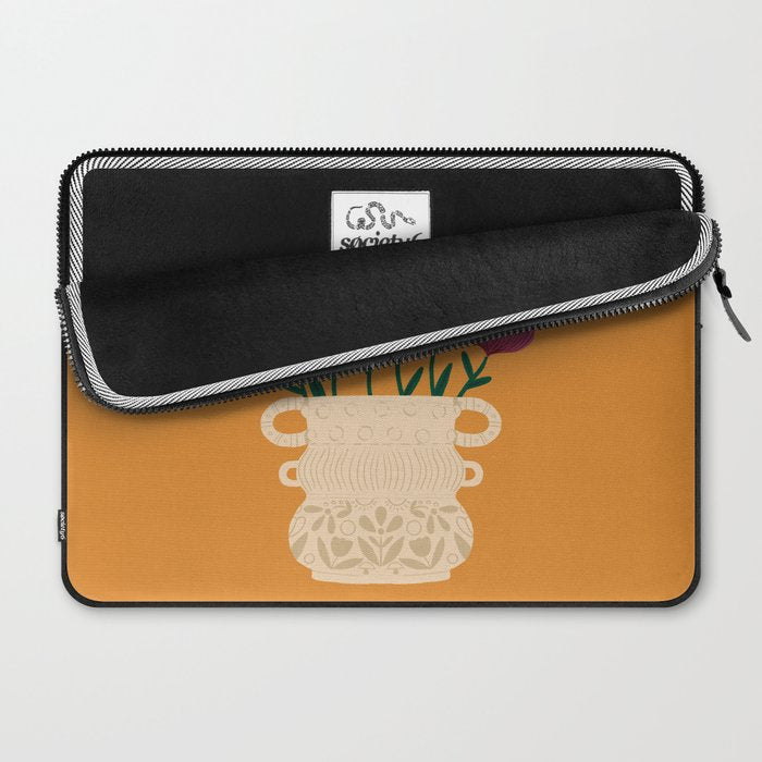 Ivory Vintage Flower Vase on Marigold Laptop Sleeve Gallery Image 2