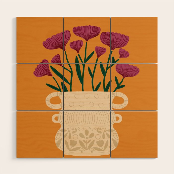 Ivory Vintage Flower Vase on Marigold Wood Wall Art Gallery Image 1