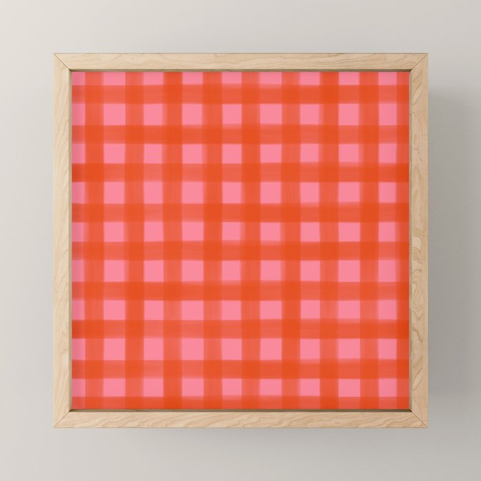 Watercolor Gingham - pink and tomato Mini Art Print Gallery Image 1