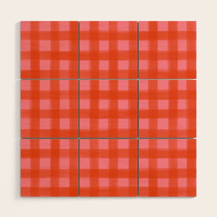 Watercolor Gingham - pink and tomato Wood Wall Art Gallery Image 1
