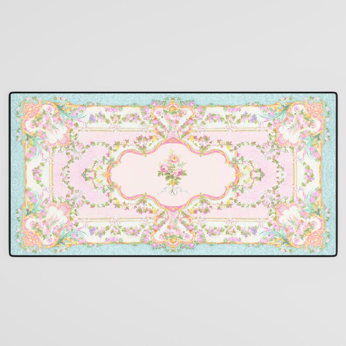  French Rococo Floral Watercolor Panel Desk Mat Gallery Image 3
