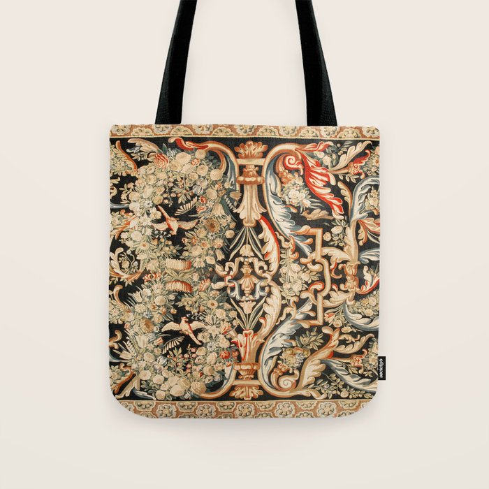 Antique French Gobelins Aubusson Tapestry Print Tote Bag Gallery Image 1