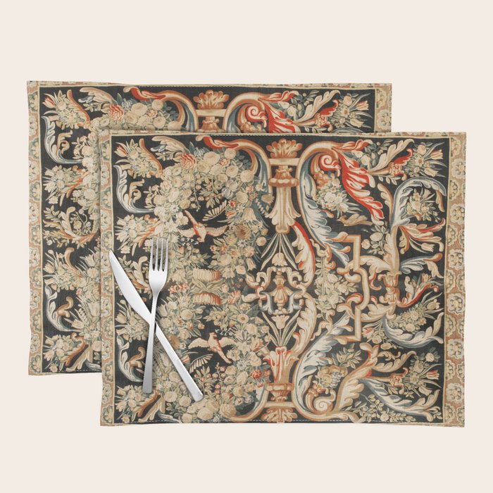 Antique French Gobelins Aubusson Tapestry Print Placemat Gallery Image 1