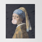 Girl with Pearl Earing Blowing Gum Throw Blanket Gallery Image 2