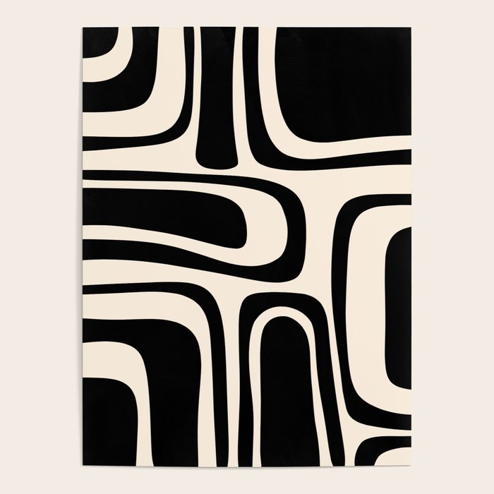 Palm Springs - Midcentury Modern Abstract Pattern in Black and Almond Cream  Poster Gallery Image 4