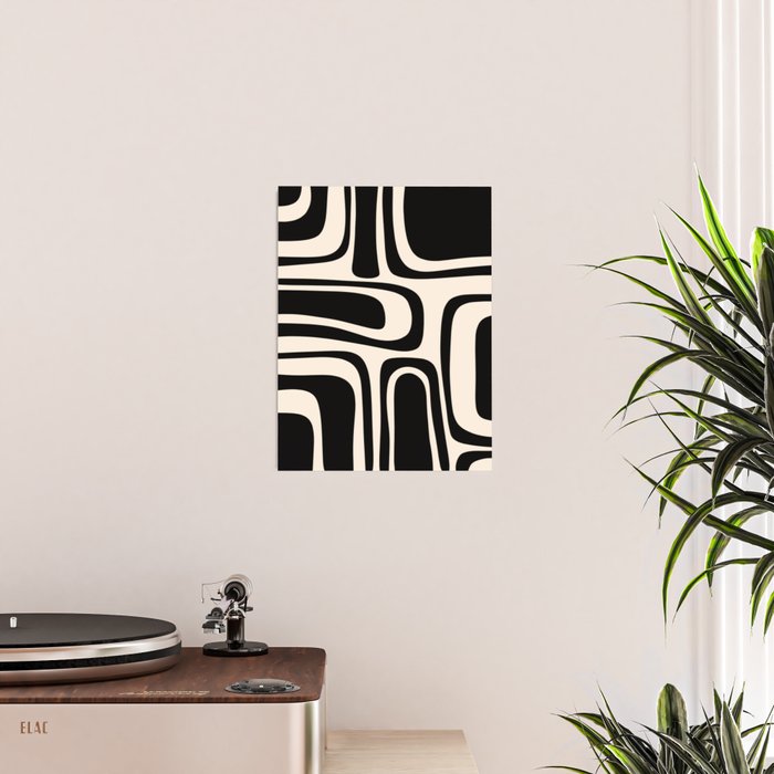 Palm Springs - Midcentury Modern Abstract Pattern in Black and Almond Cream  Poster Gallery Image 2