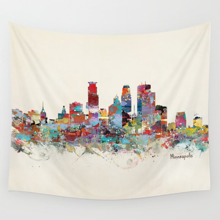 Minneapolis Minnesota skyline Wall Tapestry Gallery Image 4