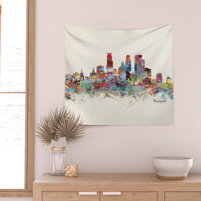 Minneapolis Minnesota skyline Wall Tapestry Gallery Image 2
