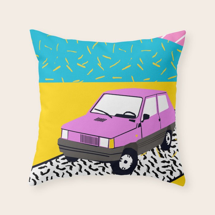 Amped - throwback 80s memphis vintage cars sunset socal california beach life Throw Pillow Gallery Image 6