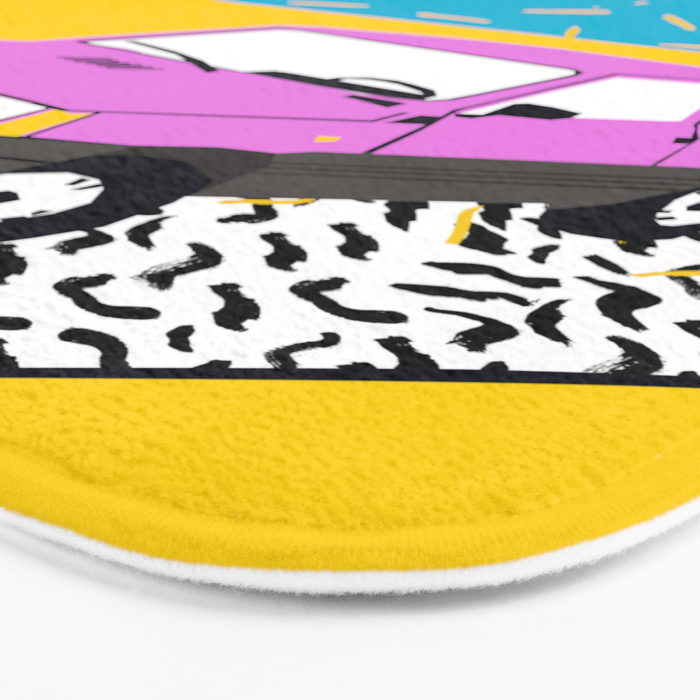Amped - throwback 80s memphis vintage cars sunset socal california beach life Bath Mat Gallery Image 3