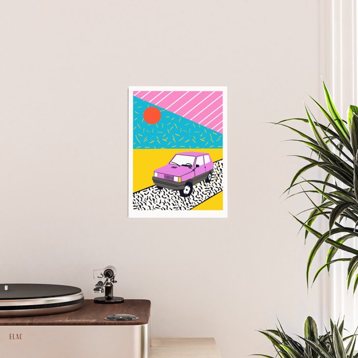 Amped - throwback 80s memphis vintage cars sunset socal california beach life Poster Gallery Image 2