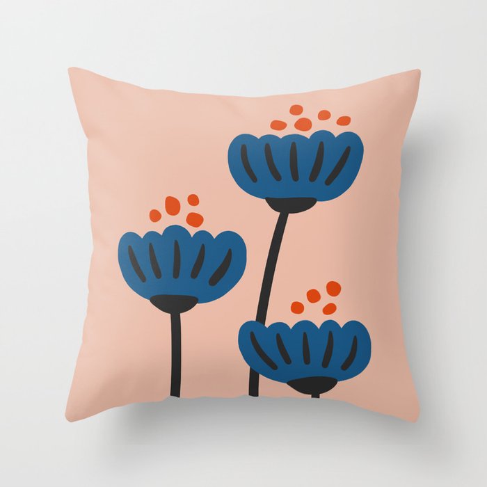 Flower Market Stockholm, Blue Playful Fowers Throw Pillow Gallery Image 1