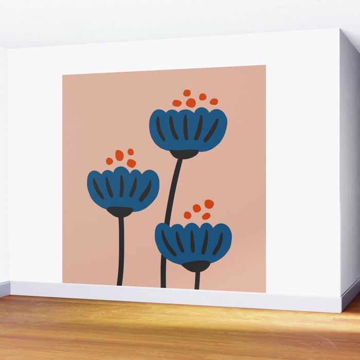 Flower Market Stockholm, Blue Playful Fowers Wall Mural Gallery Image 2