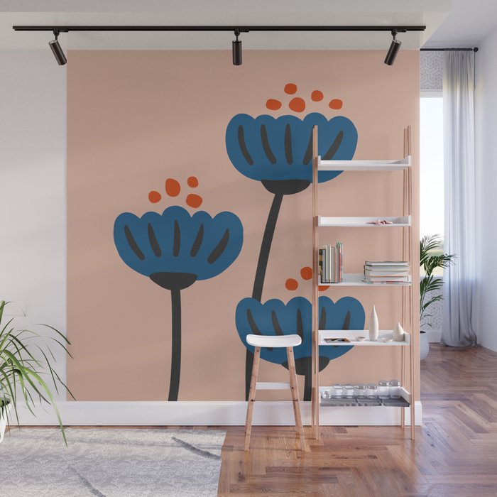 Flower Market Stockholm, Blue Playful Fowers Wall Mural Gallery Image 1