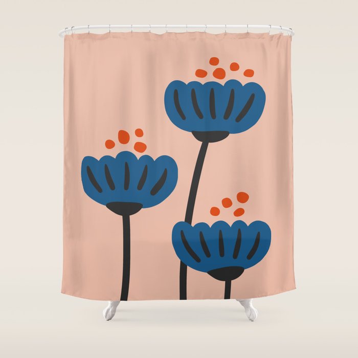 Flower Market Stockholm, Blue Playful Fowers Shower Curtain Gallery Image 1