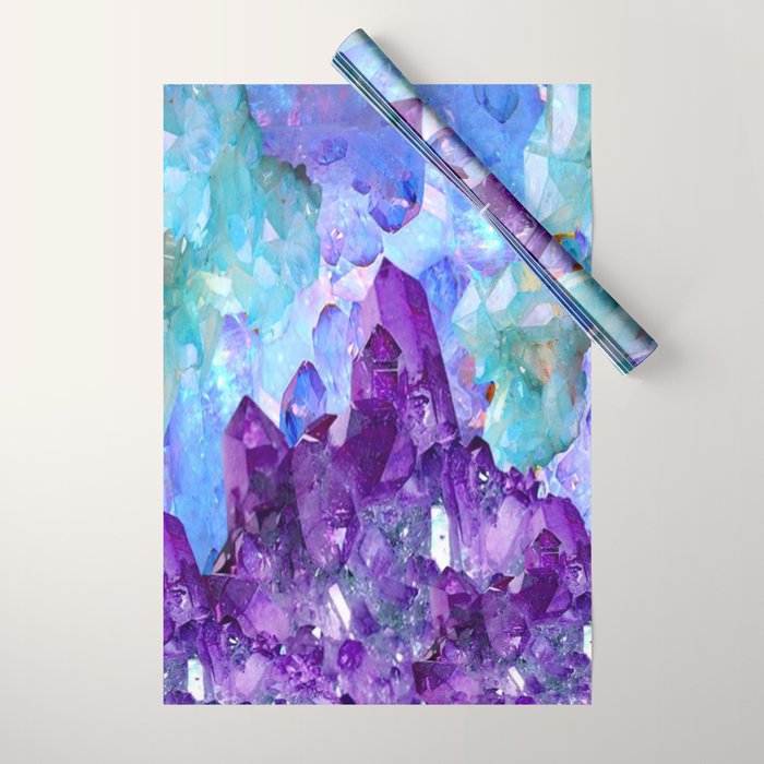 PURPLE AMETHYST CRYSTALS & BLUE-GREEN AQUAMARINE Wrapping Paper Gallery Image 1