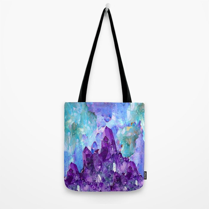 PURPLE AMETHYST CRYSTALS & BLUE-GREEN AQUAMARINE Tote Bag Gallery Image 2