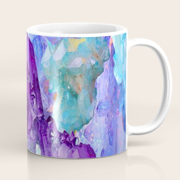 PURPLE AMETHYST CRYSTALS & BLUE-GREEN AQUAMARINE Coffee Mug Gallery Image 1